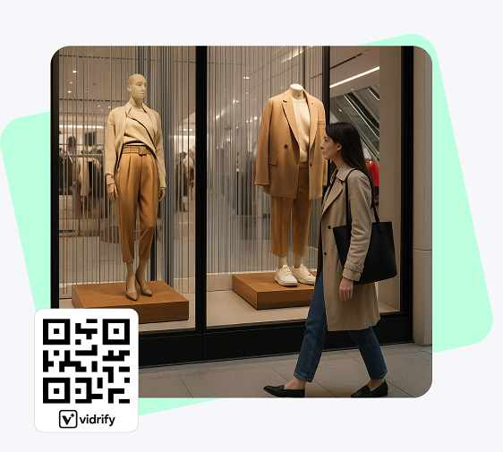 Escaparate de moda; QR para abrir la vidriera digital de Vidrify